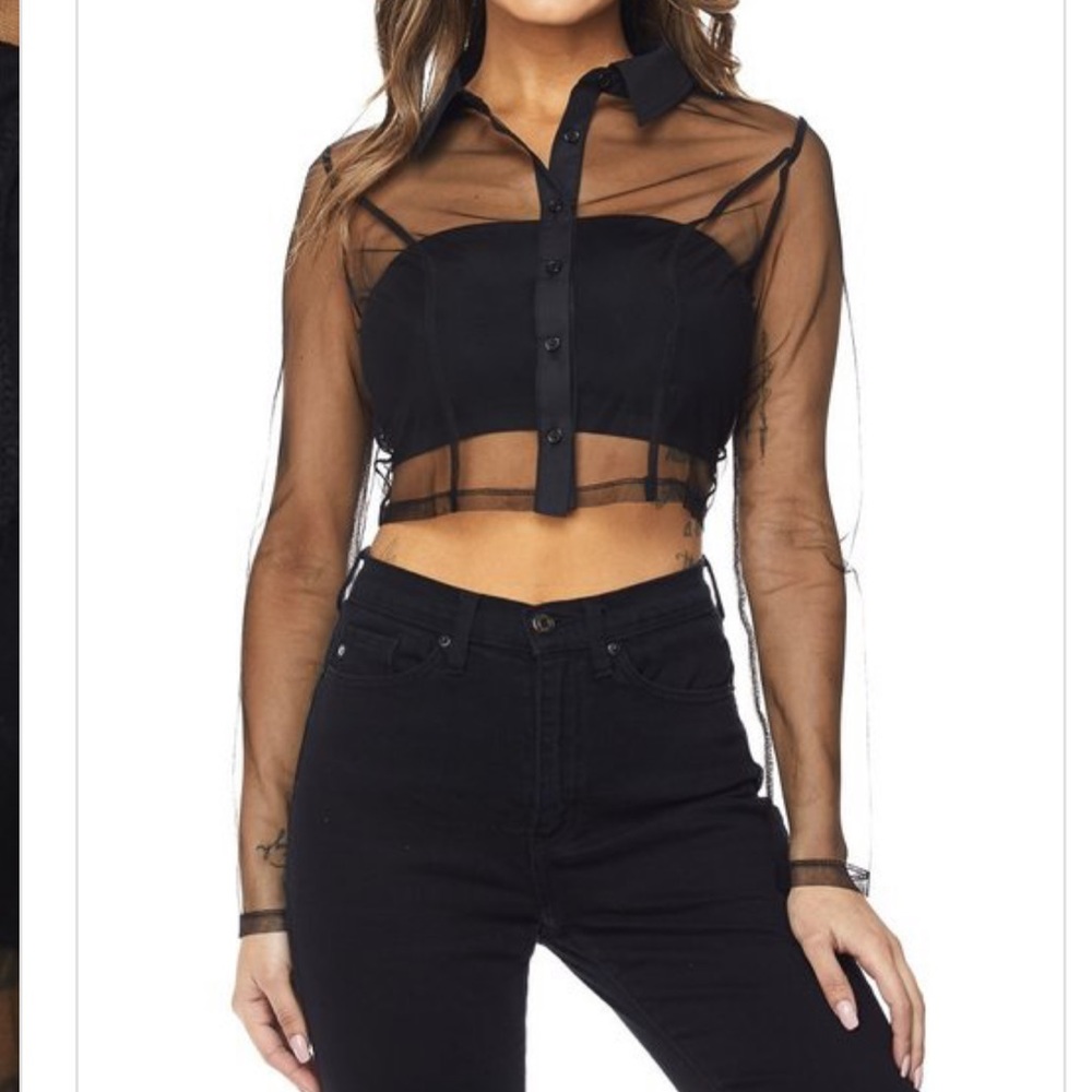 ‼️NEW‼️SHIPS TODAY 📦 Black Sheer Crop Top